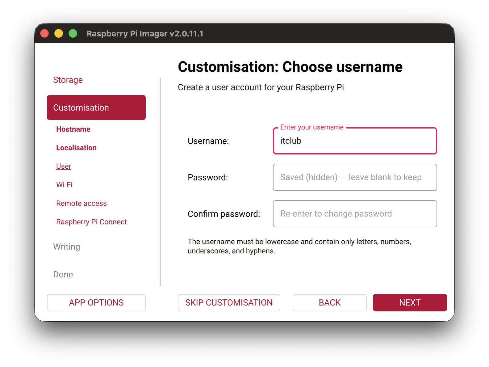 Set username and password