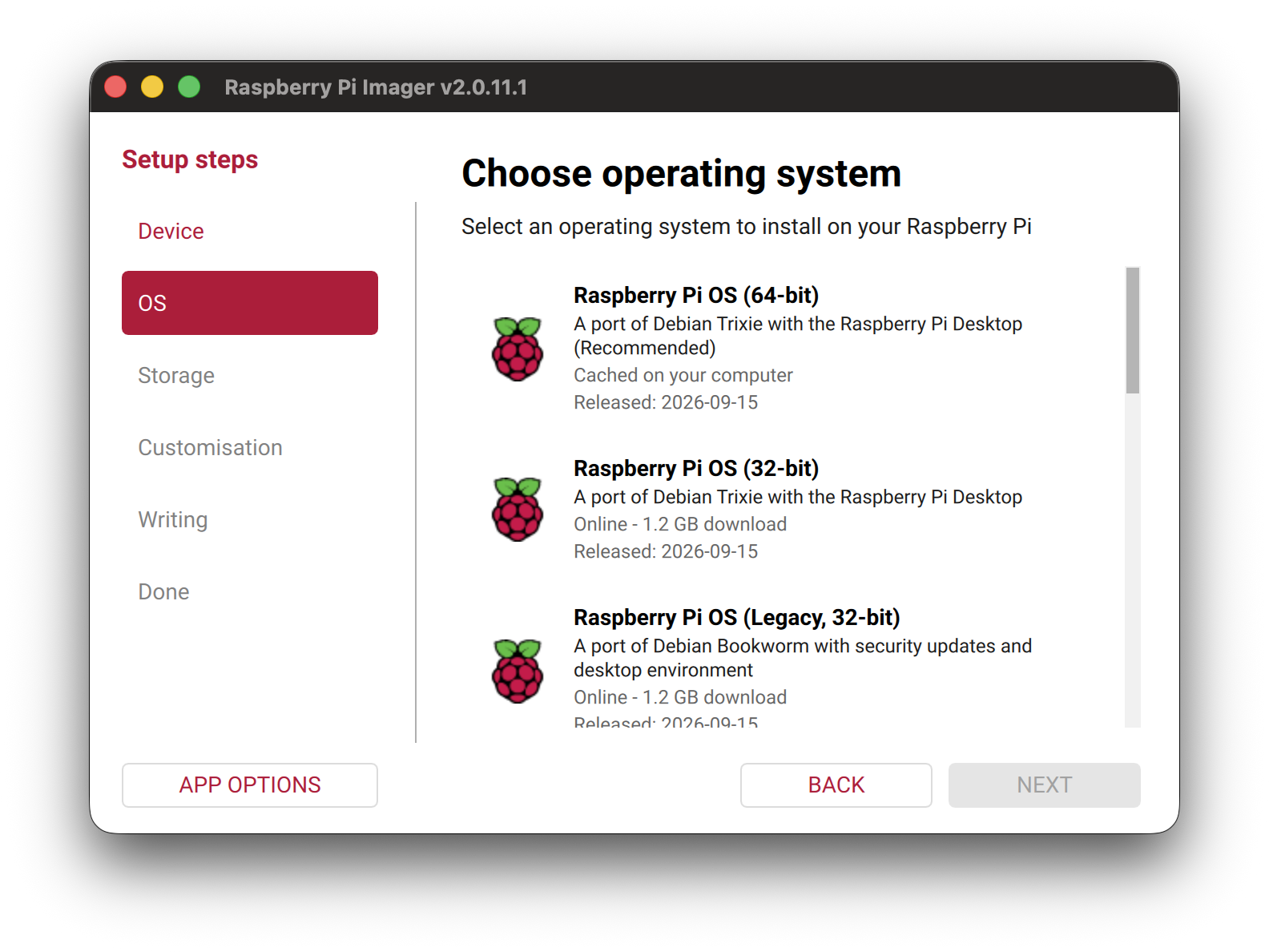 Choose operating system